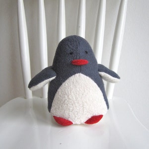 Organic penguin toy, organic stuffed penguin, penguin soft toy, handmade toy penguin, eco friendly penguin toy, white and gray toy image 2