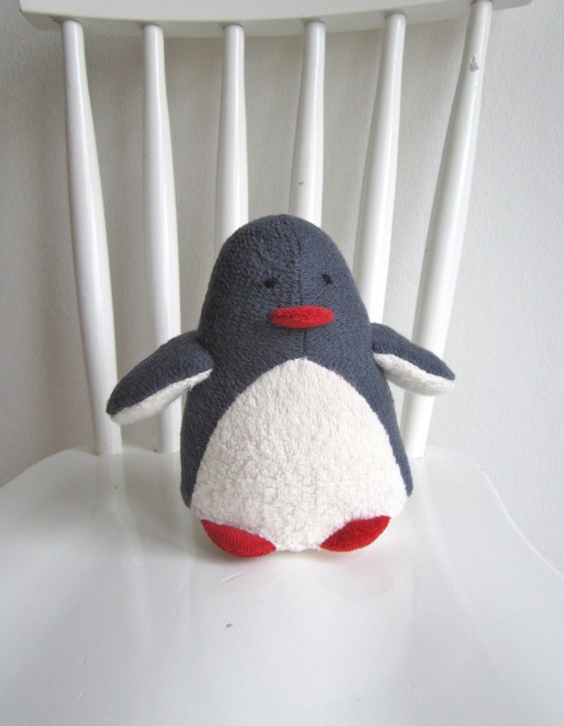 Organic penguin toy, organic stuffed penguin, penguin soft toy, handmade toy penguin, eco friendly penguin toy, white and gray toy image 2