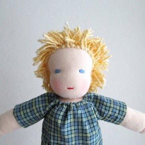 Waldorf doll boy 12 inch, organic, blue, turquoise, blond hair, blue eyes, child gift, toddler, Steiner, made to order image 2