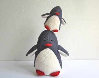 Penguins - mama and child, organic, baby, toddler, eco friendly, animal, toy, plush, soft, cosy, grey, white, yellow, shower gift