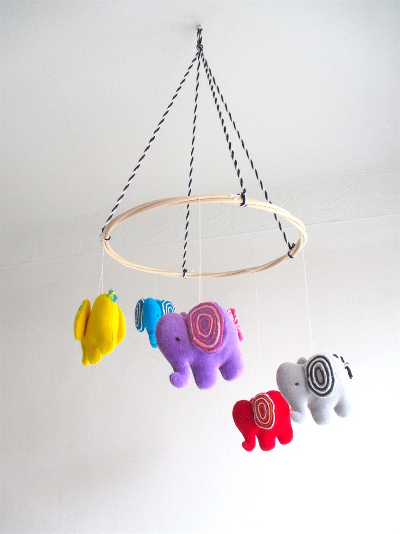 Baby mobile elephants, ceiling baby mobile elephants, nursery mobile elephants, colorful elephants baby mobile, nursery decor elephants image 2