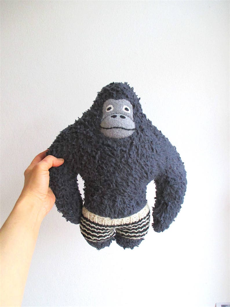 Gorilla Stuffed Toy Organic Gorilla Plush Gorilla Gray Etsy