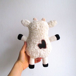 Organic cow toy, plush, stuffed animal, cuddly, soft, eco-friendly, baby, toddler gift, white, black, beige, can be vegan image 4