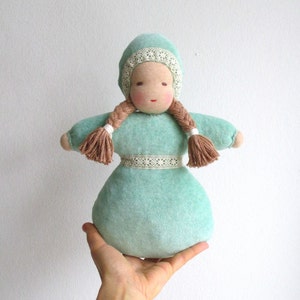 Waldorf Puppe, Bio Mädchen Baby puppe, 10,5 zoll, weich, hellgrün, mintgrün, braunäuge, Plüsch, Weihnachtsgeschenk für Mädchen Bild 1