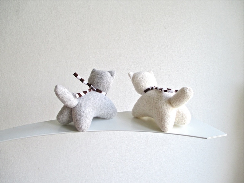 gray Waldorf wool cotton animal Cat organic kitten cream child toy white grey gift