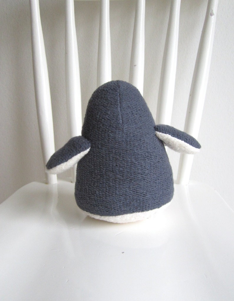 Organic penguin toy, organic stuffed penguin, penguin soft toy, handmade toy penguin, eco friendly penguin toy, white and gray toy image 4