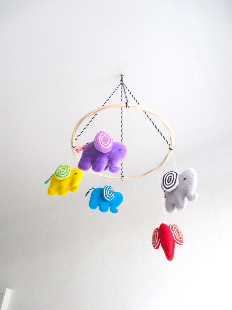 Baby mobile elephants, ceiling baby mobile elephants, nursery mobile elephants, colorful elephants baby mobile, nursery decor elephants image 1