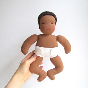 Organic baby doll, Waldorf baby doll, organic dark-skinned baby doll, organic black baby doll, 12 inch baby doll, can be vegan image 3