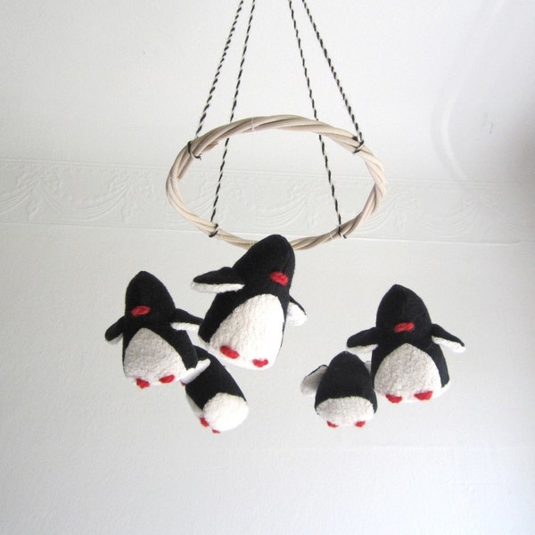 baby mobile, penguins, baby, black, white, nursery decor, penguin, shower gift, new baby, eco friendly, cosy, organic kids, modern