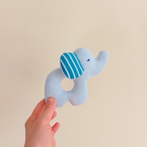 Organic soft blue elephant rattle, organic elephant toy, eco elephant rattle