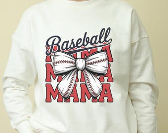Baseball Mama PNG | Sporty Mom Sublimation Design | Baseball Bow for Mom Shirt | Game Day Mom PNG | Red White Blue Baseball Mom Printable