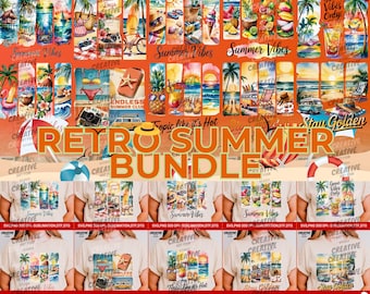 Retro Summer Png Svg Bundle | Vintage Beach Sublimation Designs | Summer Vibes Clipart | 300 DPI DTF DTG Print
