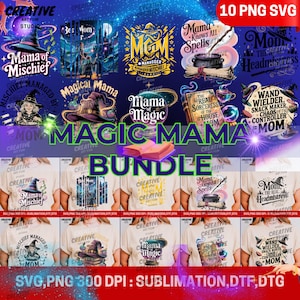 Magic Mama Bundle PNG SVG | Witchy Mom Sublimation Designs | Fantasy Spellbook Mischief Magical Mother Clipart for Shirts & Gifts