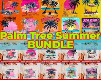 Palm Tree Summer SVG PNG Bundle | Tropical Sunset Beach Sublimation Designs | Vacation Vibes Clipart for Shirts and Crafts