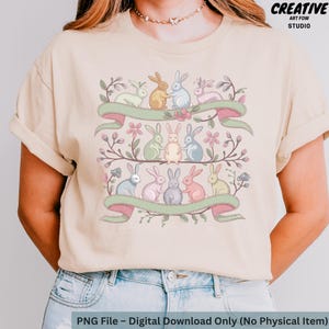 Floral Easter Bunny PNG, Rabbit design for Sublimation, Spring Animal Digital Download, Kawaii Bunny Art"