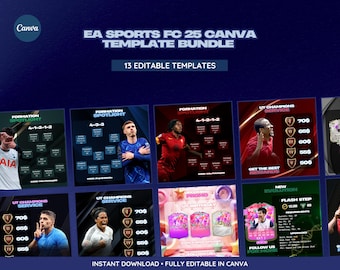 EA Sports FC 26 Canva Template Bundle | 13 bearbeitbare Vorlagen | Formation Spotlights, UT Champs, Social Media Grafiken