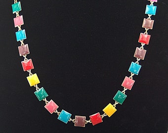 Rainbow Pop Color Retro Metal Square Necklace