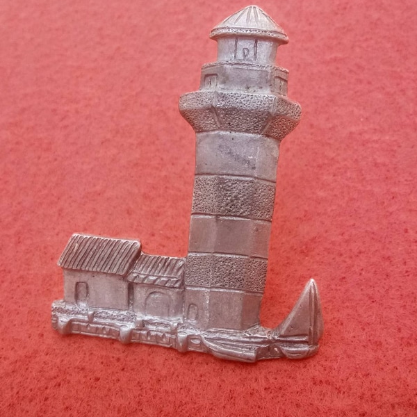 Vintage Lighthouse Spoontique Pewter Brooch Pin