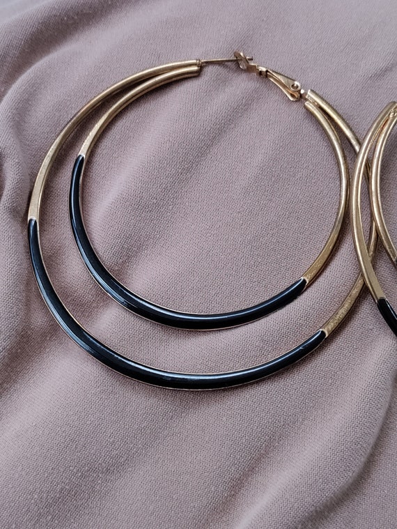 Black and Brass Double hoop earrings - image 4