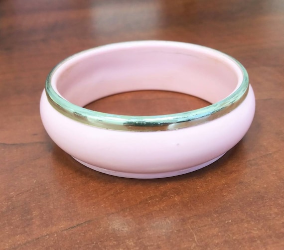 Bubblegum Pink Celluloid Bangle Cuff Bracelet - image 2