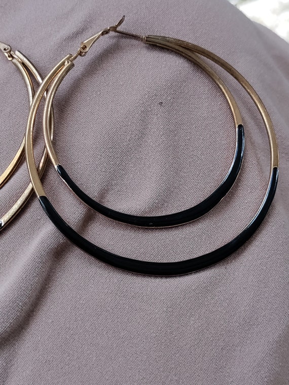 Black and Brass Double hoop earrings - image 3