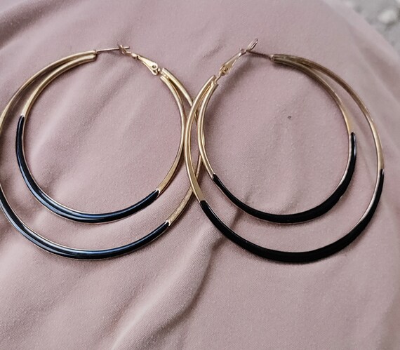 Black and Brass Double hoop earrings - image 1