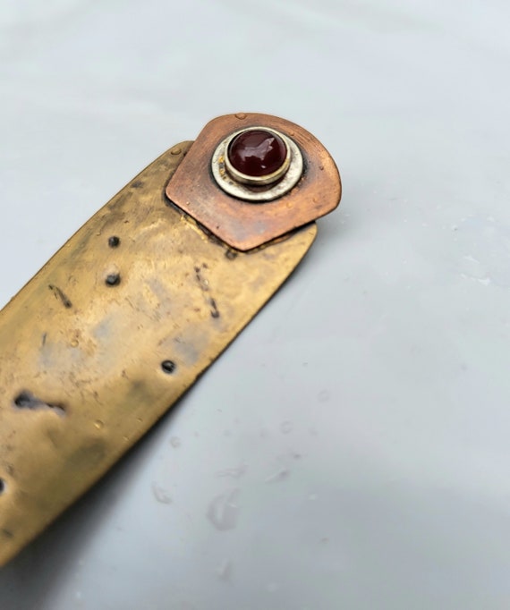 Mixed Metal Garnet Gemstone Copper Brass Brooch P… - image 2