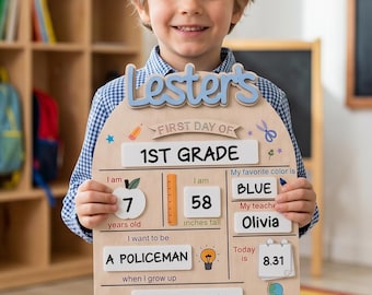 Personalized First Day of School Sign, Custom Back-to-School Photo Prop, Preschool and Kindergarten Milestone Board, Keepsake for Kids
