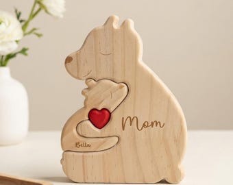 Rompecabezas personalizado de familia de osos, regalo de madera personalizado para mamá, regalo para el primer día de la madre, decoración con nombre familiar, recuerdo para mamá primeriza
