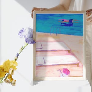 Summer Poolside Art Print – Colorful Swimming Pool Poster, Vacation Wall Decor