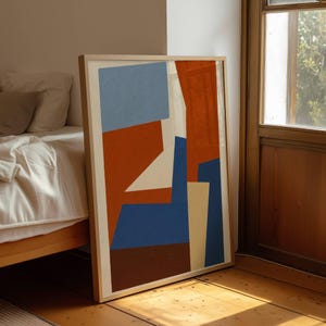 Impression d'art abstrait géométrique beige : style de peinture à l'huile minimaliste (téléchargement numérique)