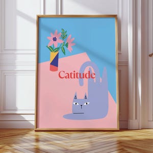 Catitude Art Print: Funny Grumpy Cat - Minimalist Home Decor (Digital Download)