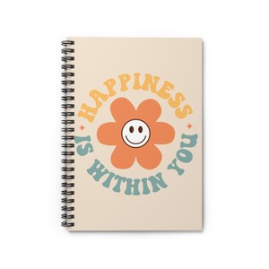 Happy Vibes Spiral Notebook, Flower Journal, Motivational Diary, Gift for Students, Office Supplies, Mindfulness Writing