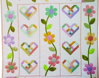 Hearts and Flowers Lap Quilt Pattern