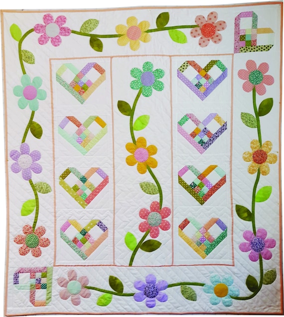 Hearts and Flowers Lap Quilt Pattern - Etsy