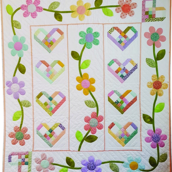 Hearts and Flowers Lap Quilt Pattern