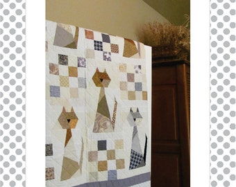 Scrappy Cat Quilt Pattern - For cat lovers everywhere.- This is the PDF version.