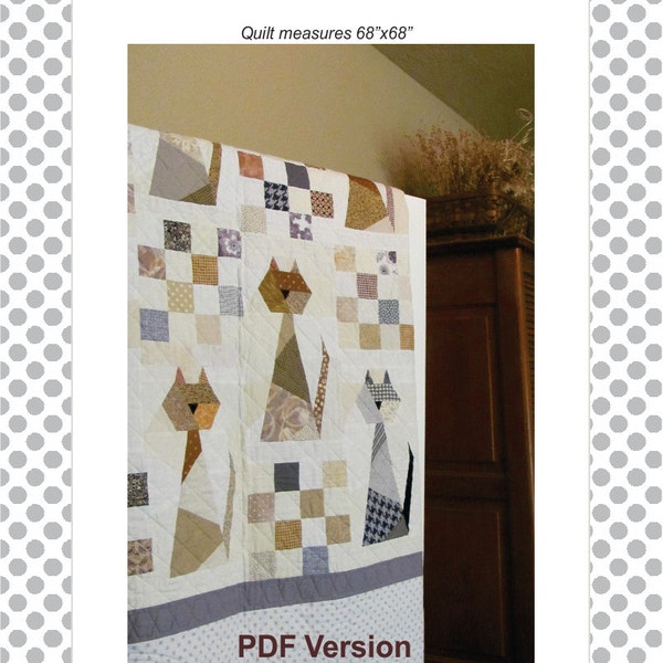 Scrappy Cat Quilt Pattern - For cat lovers everywhere.- This is the PDF version.