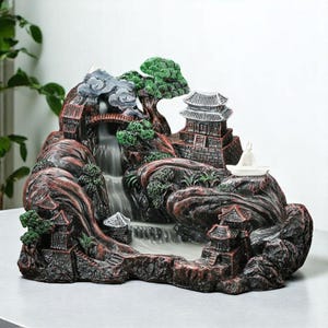 Mountain Waterfall Backflow Incense Burner: Resin Zen Decor