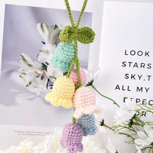 Handmade Crochet Lily of the Valley Car Hanging, Hanging plant, Cute Flower Car Accessories decor,Rear View Mirror Hanging Charm.