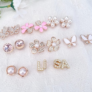 Summer Croc Charms Accessories, Personalized Name Shoe Needles, Butterfly Charm, Exquisite Flowers | Pearl Shoe Accessory Set, Birthday Gift