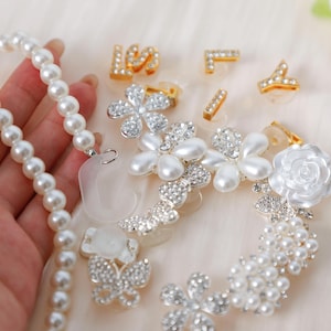 Summer Croc Charm Accessories,Custom Name Shoe Needles,Rose Charm,Pearl Heart,Exquisite Crystal Butterfly|Pearl Flower Shoe Accessory Set