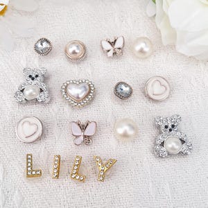 Summer Croc Charms accessories,Personalized named shoe needles,Butterfly Charm,Crystal Pendant,Exquisite Teddy Bear|Pearl shoe accessory set
