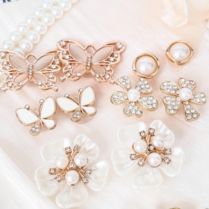 Summer Croc Charms Accessories,Personalized Name Shoe Needles,Butterfly Charm,Exquisite Butterfly|Flowers|Pearl Shoe Accessory Set.