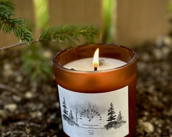 Woodland Mist Crystal Soy Candle - Kiefer, Sandelholz & Bernstein | Moosachat Heilkerze, Entspannung und Wohlbefinden