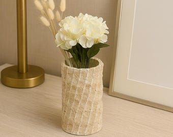 Natural Travertine Stone Vase: Rustic Chiseled Decor