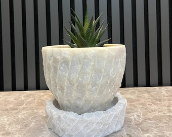 Marble Planter: Natural Stone Home Decor, Chiseled Edges