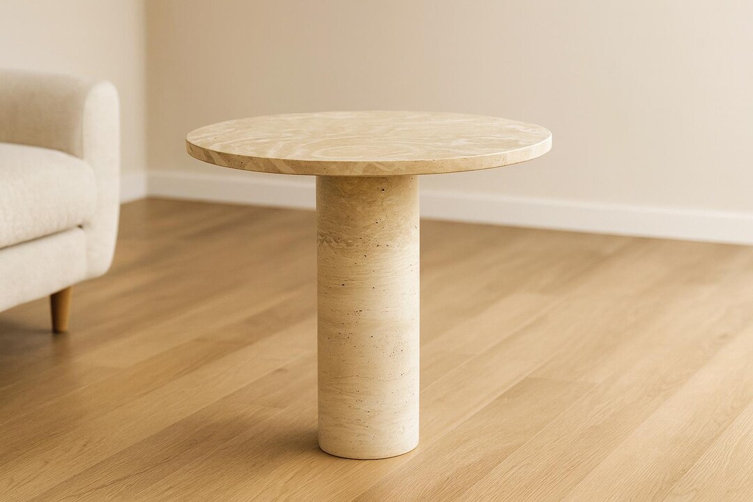 Natural Travertine Side Table: Modern Honed Stone End Table (40CM) - Etsy