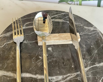 Travertine Marble Cutlery Rest Set of 6 – Natural Stone Utensil Holders – Rustic Table Decor