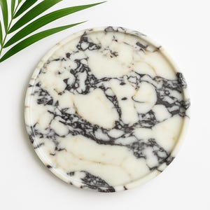 Calacatta Viola Marble Tray Luxury Round Serving Tray | Handmade Decorative Marble Plate | Elegant Home Decor